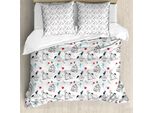 Abakuhaus Set Copripiumino Romantico Per Letti Singoli, Uccellini Roses Cages, Antiacaro, Adatto A Chi Soffre Di Allergie, Con Federa, 155 Cm X 220 Cm - 80 X 80 Cm, Multicolore Grigio Antracite