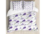 Abakuhaus Set Copripiumino Per Letto Singolo, Bouquet Di Lavanda Ripetuti, Antiacaro, Adatto A Chi Soffre Di Allergie, Con Federa, 200 Cm X 200 Cm - 80 X 80 Cm, Viola Verde Felce