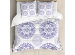 Abakuhaus Set Copripiumino Orientale Per Letti Singoli, Mandala Floreale Con Cuori, Antiacaro, Adatto A Chi Soffre Di Allergie, Con Federa, 155 Cm X 220 Cm - 80 X 80 Cm, Lavanda Scuro Bianco