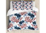 Abakuhaus Set Copripiumino Per Letto Singolo, Fiori Acquerellati In Fiore, Antiacaro, Adatto A Chi Soffre Di Allergie, Con Federa, 155 Cm X 220 Cm - 80 X 80 Cm, Rust Dark Blue
