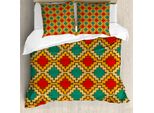 Abakuhaus Set Copripiumino Etnico Per Letti Singoli, Lato Scaletta Tribal Shapes, Antiacaro, Adatto A Chi Soffre Di Allergie, Con Federa, 200 Cm X 200 Cm - 80 X 80 Cm, Multicolore