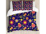 Abakuhaus Set Copripiumino Per Letti Singoli, Motivo Floreale Infantile, Antiacaro E Anallergico, Con Federa, 200 Cm X 200 Cm - 80 X 80 Cm, Indaco Multicolore