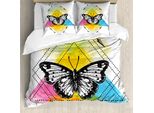 Abakuhaus Set Copripiumino Per Letti Singoli, Motivo Geometrico A Farfalle, Antiacaro, Adatto A Chi Soffre Di Allergie, Con Federa, 155 Cm X 220 Cm - 80 X 80 Cm, Multicolore