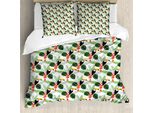 Abakuhaus Set Copripiumino Tropicale Per Letti Singoli, Fiori E Uccelli Toucan, Antiacaro, Adatto A Chi Soffre Di Allergie, Con Federa, 155 Cm X 220 Cm - 80 X 80 Cm, Multicolore