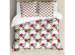 Abakuhaus Set Copripiumino Per Letto Singolo, Blooming Con Foglie Abbozzate, Antiacaro, Adatto A Chi Soffre Di Allergie, Con Federa, 200 Cm X 200 Cm - 80 X 80 Cm, Corallo Scuro Multicolore
