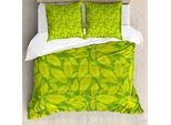 Abakuhaus Set Copripiumino Botanico Per Letti Singoli, Foglie Artificiali Naturali Ecologiche, Antiacaro, Adatto A Chi Soffre Di Allergie, Con Federa, 200 Cm X 200 Cm - 80 X 80 Cm, Verde Lime Giallo Verde