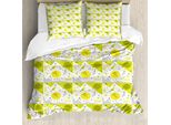 Abakuhaus Set Copripiumino Geometrico Per Letti Singoli, Stile Minimalista Memphis, Antiacaro E Anallergico Con Federa, 155 Cm X 220 Cm - 80 X 80 Cm, Giallo, Verde, Giallo