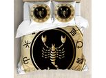 Abakuhaus Set Copripiumino Per Letto Singolo Con Motivo Zodiacale Scorpione, Signs Kreis, Antiacaro, Adatto A Chi Soffre Di Allergie, Con Federa, 200 Cm X 200 Cm - 80 X 80 Cm, Sabbia, Marrone, Nero, Bianco
