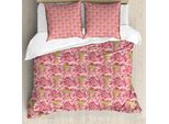 Abakuhaus Set Copripiumino Primaverile Per Letti Singoli, Vintage Dogs Rose Blooming, Antiacaro, Adatto A Chi Soffre Di Allergie, Con Federa, 155 Cm X 220 Cm - 80 X 80 Cm, Rosa Cachi