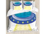 Abakuhaus Set Copripiumino Extraterrestre Per Letti Singoli, Ufo Oggetto Volante Non Identificato, Antiacaro, Adatto A Chi Soffre Di Allergie, Con Federa, 155 Cm X 220 Cm - 80 X 80 Cm, Bianco Multicolore