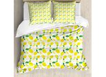 Abakuhaus Set Copripiumino Per Letto Singolo, Motivo Floreale Con Foglie Di Agrumi, Antiacaro E Anallergico, Con Federa, 155 Cm X 220 Cm - 80 X 80 Cm, Giallo Verde Felce