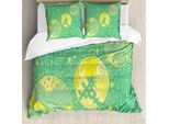 Abakuhaus Set Copripiumino Astratto Surreale Per Letti Singoli, Scarabocchi, Antiacaro, Adatto A Chi Soffre Di Allergie, Con Federa, 155 Cm X 220 Cm - 80 X 80 Cm, Verde Trifoglio Giallo