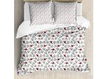 Abakuhaus Set Copripiumino Vintage Valentine Per Letti Singoli, Romantico, Antiacaro, Adatto A Chi Soffre Di Allergie, Con Federa, 155 Cm X 220 Cm - 80 X 80 Cm, Grigio Antracite Vermiglio