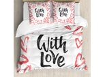 Abakuhaus Set Copripiumino Vintage Valentine Per Letti Singoli, Cuori Dell'amore, Antiacaro, Adatto A Chi Soffre Di Allergie, Con Federa, 155 Cm X 220 Cm - 80 X 80 Cm, Corallo Scuro Grigio Antracite