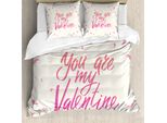 Abakuhaus Set Copripiumino Vintage Valentine Per Letti Singoli, Parole Romantiche, Antiacaro, Adatto A Chi Soffre Di Allergie, Con Federa, 155 Cm X 220 Cm - 80 X 80 Cm, Avorio Rosa Rosa Pastello
