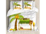 Set Copripiumino Abakuhaus Luau Per Letti Singoli, Tema Tropicale Tiki Bar Fun, Antiacaro, Adatto A Chi Soffre Di Allergie, Con Federa, 200 Cm X 200 Cm - 80 X 80 Cm, Bianco E Multicolore