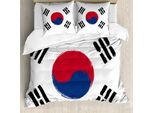 Abakuhaus Set Copripiumino Per Letto Singolo Con Bandiera Coreana, Dipinto Country Grunge, Antiacaro E Anallergico, Con Federa, 200 Cm X 200 Cm - 80 X 80 Cm, Bianco Blu Scuro