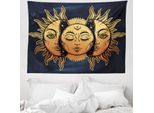 Abakuhaus Arazzo Psichedelico, Mystic Moon Sun In Morbido Tessuto Microfibra Lavabile Senza Scolorimento Stampa Digitale, 150 X 110 Cm, Giallo Blu Scuro