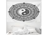 Abakuhaus Tappeto Giapponese, Ying Yang Asian In Morbido Tessuto Microfibra Lavabile Senza Scolorimento Stampa Digitale, 230 X 140 Cm, Bianco Nero