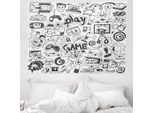 Abakuhaus Videogiochi Arazzo, Stile Sketch Gaming In Morbido Tessuto Microfibra Lavabile Senza Scolorimento Stampa Digitale, 150 X 110 Cm, Bianco Nero