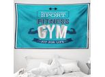 Abakuhaus Arazzo Fitness, Fit Life Bodybuilding In Morbido Tessuto Microfibra Lavabile Senza Scolorimento Stampa Digitale, 230 X 140 Cm, Blu Blu Scuro Bianco