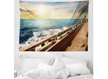 Abakuhaus Arazzo Nautico, Barca A Vela Tramonto Mare In Morbido Tessuto Microfibra Lavabile Senza Scolorimento Stampa Digitale, 150 X 110 Cm, Crema E Blu
