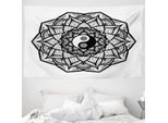 Abakuhaus Arazzo Giapponese, Ying Yang Bianco Nero In Morbido Tessuto Microfibra Lavabile Senza Scolorimento Stampa Digitale, 230 X 140 Cm, Bianco Nero
