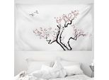 Abakuhaus Arazzo Floreale, Classico Asiatico In Morbido Tessuto Microfibra Lavabile Senza Scolorimento, Stampa Digitale, 230 X 140 Cm, Grigio Bianco