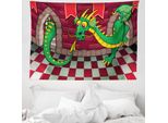 Abakuhaus Arazzo Caricaturale, Castello Con Drago In Morbido Tessuto Microfibra Lavabile Senza Scolorimento Stampa Digitale, 150 X 110 Cm, Verde Rubino