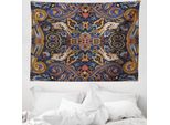 Abakuhaus Arazzo Paisley, Floret Marocchino Antico In Morbido Tessuto Microfibra Lavabile Senza Scolorimento Stampa Digitale, 150 X 110 Cm, Blu Reale Sabbia Marrone