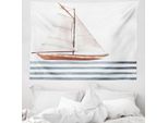 Abakuhaus Arazzo Nautico, Tema Barca A Vela Onde In Morbido Tessuto Microfibra Lavabile Senza Scolorimento Stampa Digitale, 150 X 110 Cm, Cannella Azzurro Pallido
