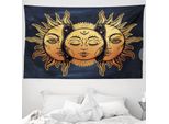 Abakuhaus Arazzo Psichedelico, Mystic Luna Sole In Morbido Tessuto Microfibra Lavabile Senza Scolorimento Stampa Digitale, 230 X 140 Cm, Giallo Blu Scuro