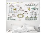 Abakuhaus Kids Arazzo, Faro Ancora Gabbiano In Morbido Tessuto Microfibra Lavabile Senza Scolorimento Stampa Digitale, 230 X 140 Cm, Verde Pallido Giallo