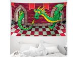 Abakuhaus Arazzo Caricaturale, Castello Con Drago In Morbido Tessuto Microfibra Lavabile Senza Scolorimento Stampa Digitale, 230 X 140 Cm, Verde Rubino