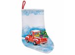 Abakuhaus Natale Stivali Di Babbo Natale Da Appendere Calze Natalizie, Camion Paesaggio Invernale, Calza Natalizia Da Appendere, 35X50 Cm, Blu, Bianco, Rosso