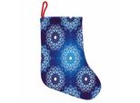 Abakuhaus Blu Scuro Stivali Di Babbo Natale Da Appendere Calze Natalizie, Fiocchi Di Neve Vintage, Calza Natalizia Da Appendere, 25X35 Cm, Azzurro E Bianco