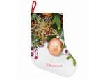 Abakuhaus Natale Stivali Di Babbo Natale Da Appendere Calze Natalizie, Agrifoglio Bacche Stella, Calza Natalizia Da Appendere, 25X35 Cm, Color Terra D'ombra Rubino Smeraldo
