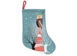 Abakuhaus Natale Stivali Di Babbo Natale Da Appendere Calze Di Natale, Gufo Appollaiato Su Un Albero, Calza Di Natale Da Appendere, 25X35 Cm, Multicolore