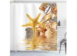 Abakuhaus Tenda Da Doccia Da Spiaggia, Conchiglie E Stelle Marine, Opaca, Incluse 12 Anelle, Resistente A Batteri E Muffe, 175 X 180 Cm, Marrone Giallo