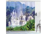 Abakuhaus Tenda Da Doccia Naturale, Cascata Pianta Tropicale, Stampa Digitale Su Tessuto, Incl. 12 Ganci, Resistente Allo Scolorimento E Ai Batteri, 175 X 180 Cm, Verde Bosco E Azzurro