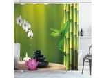 Tenda Da Doccia Abakuhaus Spa, Bambù Fiore Orchidea Pietra, Stampa Digitale Su Tessuto, Incl. 12 Ganci, Resistente Allo Scolorimento E Ai Batteri, 175 X 180 Cm, Verde Lontano Fucsia Bianco