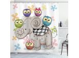 Abakuhaus Tenda Da Doccia Con Caricatura, Elefante E Gufi, Opaca, Incl. 12 Anelli, Resistente A Batteri E Muffe, 175 X 180 Cm, Multicolore
