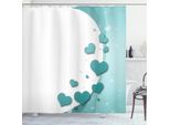 Abakuhaus Tenda Da Doccia Turchese, Cuori Di San Valentino, Opaca All'acqua, Incl. 12 Anelli, Resistente A Batteri E Muffe, 175 X 180 Cm, Turchese-Bianco
