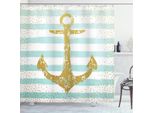 Abakuhaus Tenda Da Doccia Anker, Marine Golden Anchor, Con Set Di 12 Anelli Impermeabile Elegante Moderna Colori Resistenti E Antimuffa, 175 X 180 Cm, Azzurro Bianco