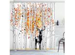 Abakuhaus Tenda Da Doccia Con Cervi, Autumn Forest Wildlife, Con Set Di 12 Anelli Impermeabile Elegante Moderna Colori Resistenti E Antimuffa, 175 X 180 Cm, Arancione, Verde E Bianco