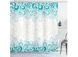 Abakuhaus Tenda Da Doccia Turchese, Disegno Floreale Classico, Stampa Personalizzata, Incl. 12 Ganci, Colori Resistenti, Decorativa Con Colori Chiari, 175 X 180 Cm, Turchese Verde Acqua Bianco