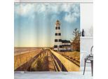 Abakuhaus Tenda Da Doccia Con Motivo Faro, Mare E Onde, Con Set Di 12 Anelli Impermeabile Elegante Moderna Colori Resistenti E Antimuffa, 175 X 180 Cm, Multicolore