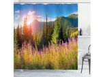 Abakuhaus Tenda Da Doccia Paesaggio, Fiori Primaverili In Montagna, Set Incl. 12 Ganci In Tessuto Impermeabile, Antibatterico E Antimuffa, 175 X 180 Cm, Verde Rosa