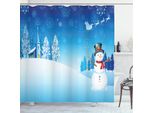 Abakuhaus Tenda Da Doccia Natalizia, Pupazzo Di Neve Winter Stars, Con Set Di 12 Anelli Impermeabile Elegante Moderna Colori Resistenti E Antimuffa, 175 X 180 Cm, Blu-Bianco