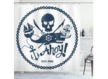 Abakuhaus Tenda Da Doccia Con Ancore, Teschi Pirata Nautici, Resistente Ai Batteri E Alla Muffa, Incl. 12 Ganci Lavabile Elegante Stampa Digitale, 175 X 180 Cm, Blu Scuro-Bianco